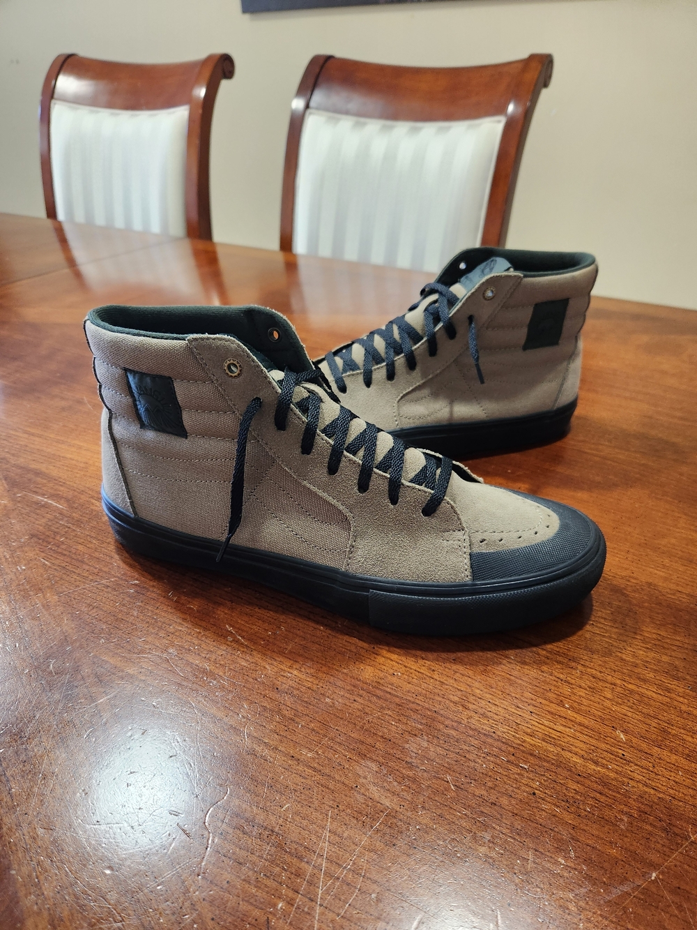 Vans High-Top Sneakers — Taupe Suede with Black Accents